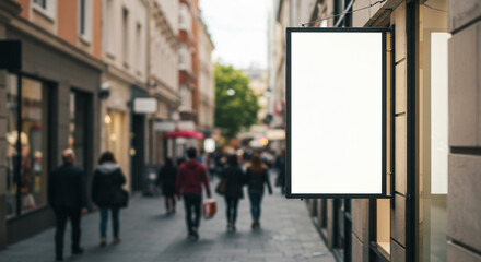 Man walking past a blank billboard on a city street.
