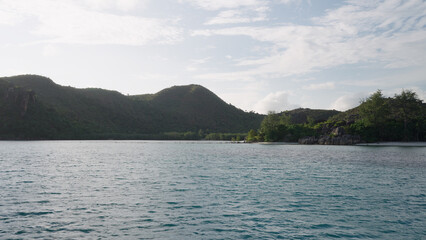 View from boat of Seychelles Curieuse island in January