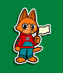 Cartoon Fox Holding a Flag