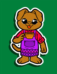Cute Dog Character Sticker Illustration
