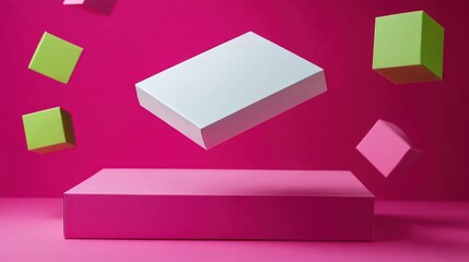 Colorful Floating Boxes on Bright Background for Vibrant Product Display and Creative Concepts