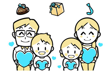 青いハートを持つ、普段着の家族