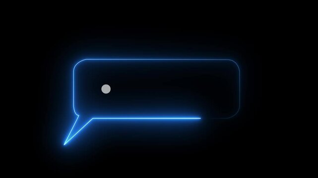 Representing text or communication concept blue color ,animation Chatting or messaging ,Animated neon Glowing neon chat icon and message box animation. Neon email box icon on black background.
