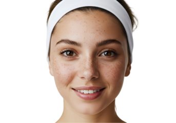 Smiling Woman Skincare Headband Beauty Portrait isolated on transparent background