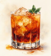 Iced drink with mint in clear glass