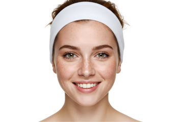 Smiling Woman Face Skincare Beauty Portrait Headshot White Headband isolated on transparent background