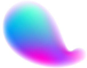 Gradient blurred shape. Colored fluid liquid element. Blue and pink soft blob. Holographic gradation spot. Vibrant organic figure with aura.