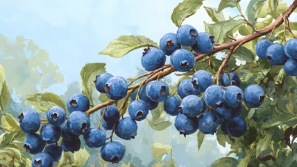 Fototapeta premium Closeup of Ripe Blueberries on Branch