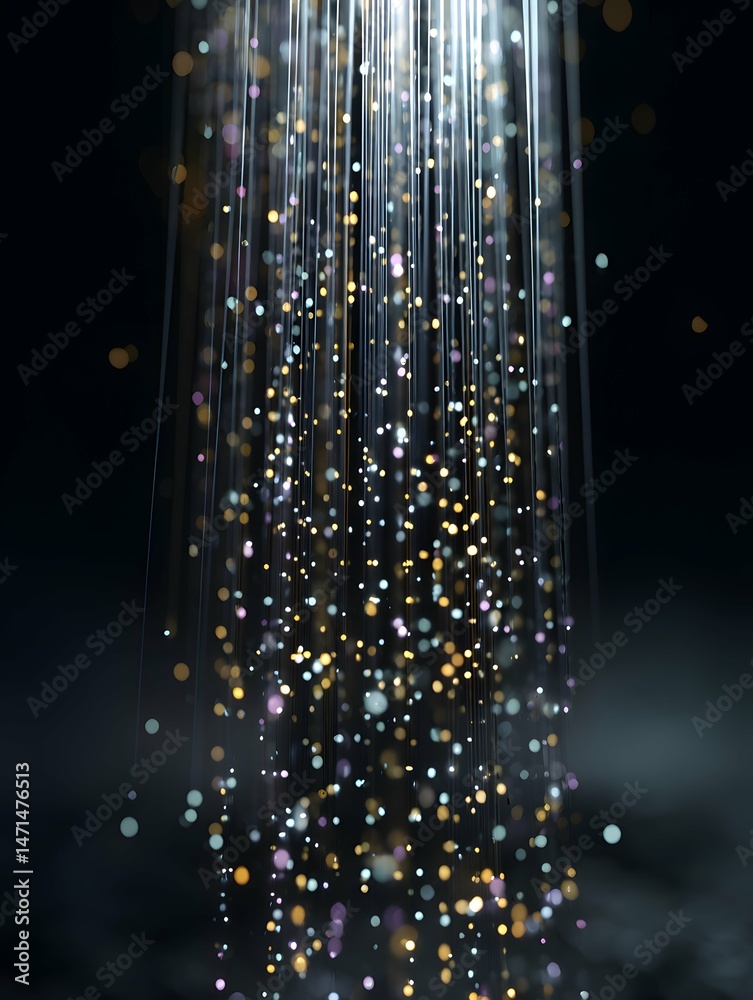 Sticker glowing data cascade exemplifies digital flow and futuristic information exchange.
