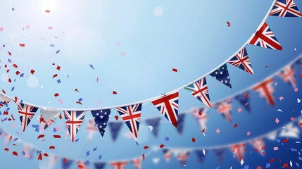 Flag Day Modern Background: Red Flags Illuminate New Horizons, Constructing a Futuristic Portrait of the Interweaving of Technological Lights and Flag Elegance