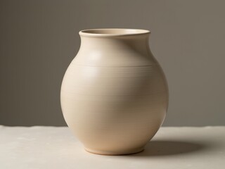 Ceramic beige clean vase. The vase is empty and has a simple, elegant design. handicrafts, DIY products.