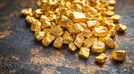 Obraz premium Pile of Raw Gold Nuggets on Dark Background