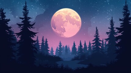 Enchanted Forest Underneath a Pink Moon