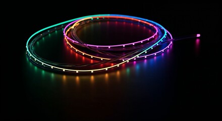 Colorful LED Light Strip Illuminating in Dark Background  