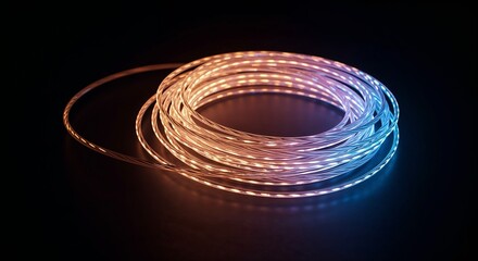 Colorful LED Strips Coiled in a Dark Setting  