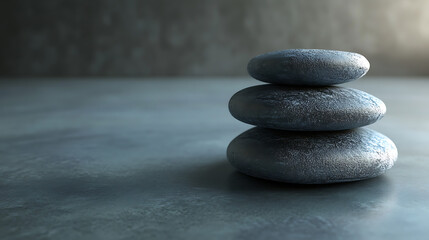 Balanced Zen: Stack of smooth dark stones, radiating peace and tranquility.