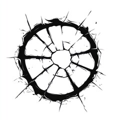 Broken glass circle hole, white background, graphic design