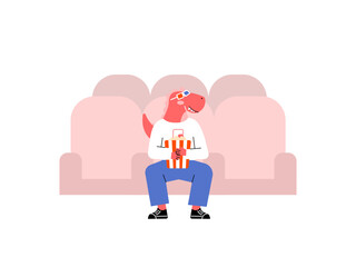 flat illustration of dinosaurs watching a movie