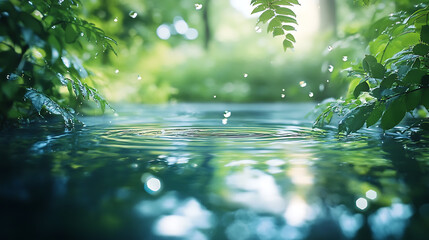 Gentle rain touching the lake surface, creating peaceful ripples of serenity.