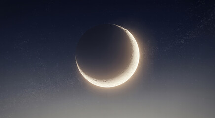 Obraz premium Beautiful Crescent Moon Against A Backdrop Of Twinkling Stars On A Clear Night Sky Backdrop