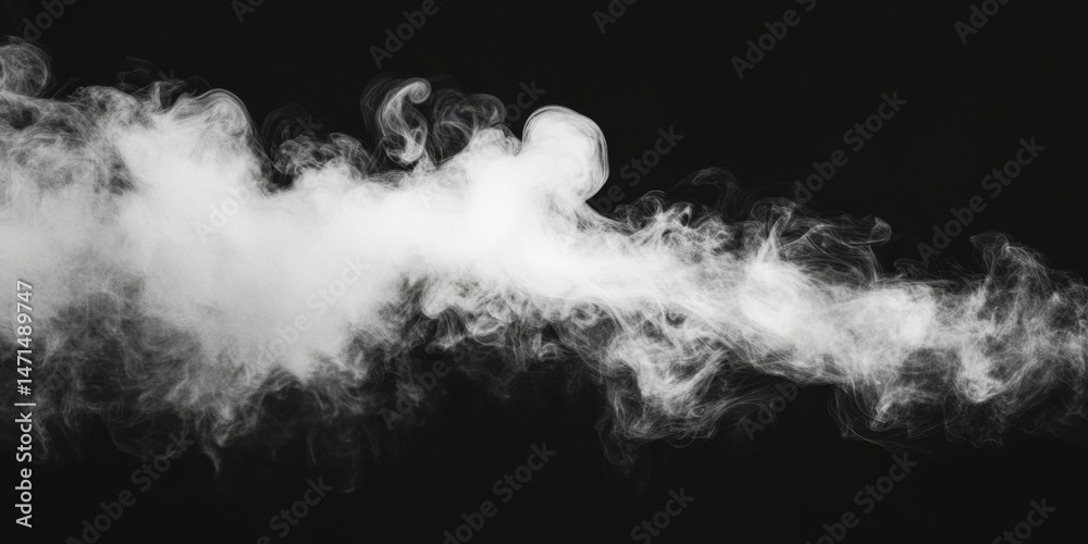 Fototapete Abstract image of white smoke billowing against a stark black background, creating a dramatic and ethereal effect.  The smoke's texture is delicate and wispy, with swirling patterns. : Generative AI