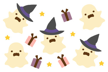 帽子をかぶったハロウィンのかわいいオバケ