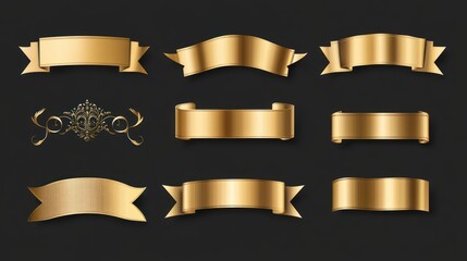 Elegant Gold Ribbons and Decorative Elements: A Collection of Premium Design Assets for Luxury Branding and Decoration