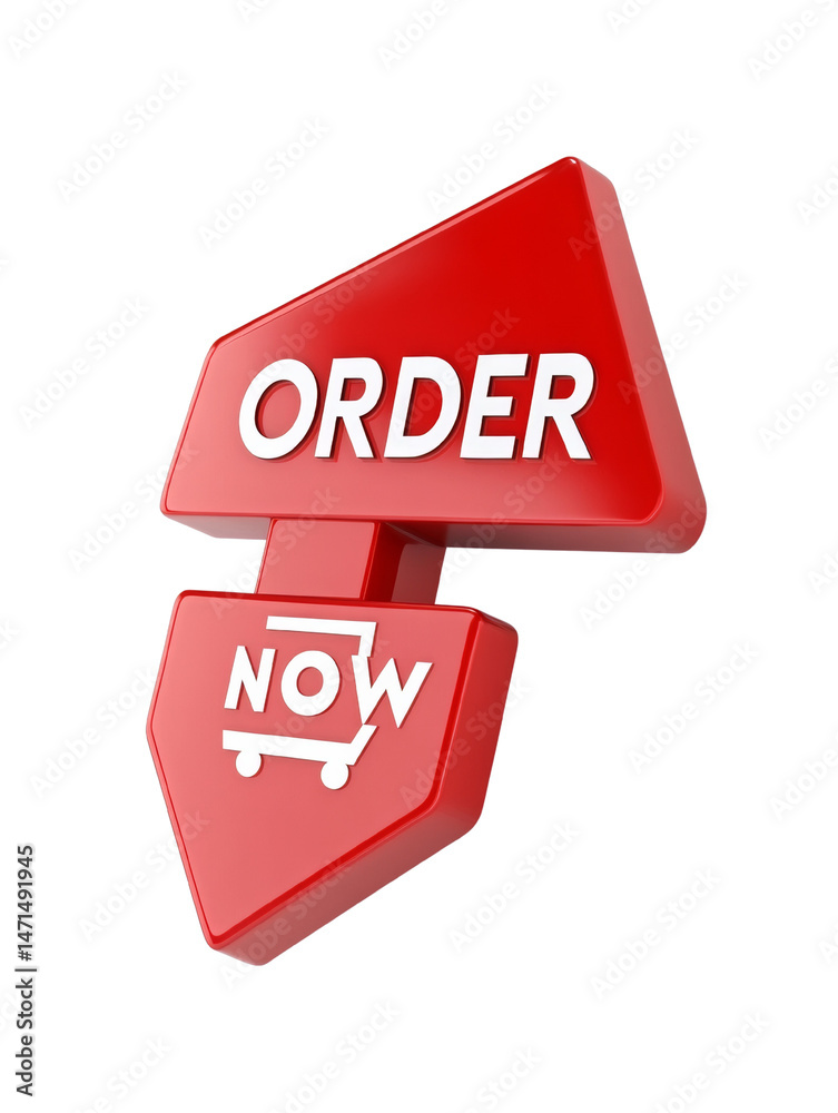 Poster compelling red arrow prompting immediate action for order placement