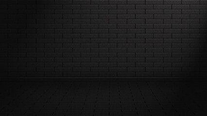 The background wall is dark black brick with a classic brick arrangement pattern.