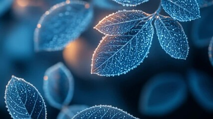 Close-up of frosted blue leaves with delicate icy textures in a cold natural environment - Powered by Adobe