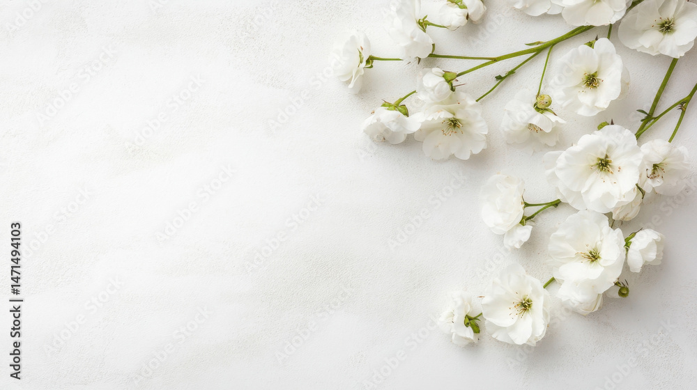 Aufkleber elegant white blossoms arranged on a textured off-white surface, creating a delicate and serene spri