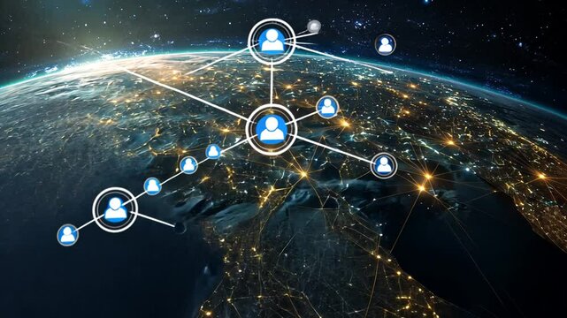 Global network visualization depicting digital interconnection across the planet