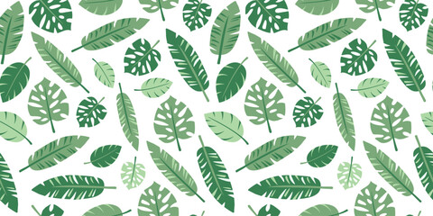 Leaves Seamless Pattern. Palm tropical leaves, repeating background. Hand drawn vector summer pattern for textile, fabric, wrapping paper, wallpaper.