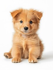 Obraz premium Cute Fluffy Golden Puppy: Adorable Domestic Pet Portrait in Studio