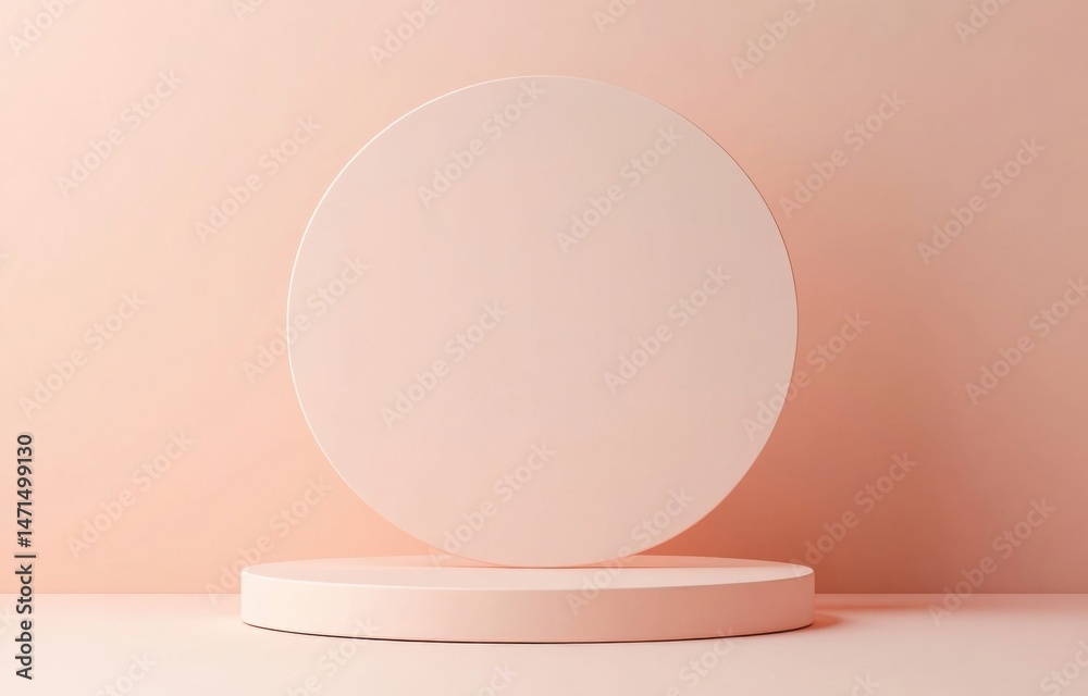 Poster pastel pink circular display platform: minimalist product presentation mockup, ideal for cosmetics o