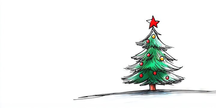 A Christmas tree drawn with a childlike illustration style, simple