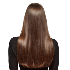 A copy Of Woman with long straight brown hair viewed from the back, healthy hairstyle concept, transparent background --v 7.0