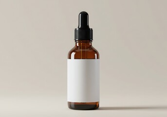 Naklejka premium Amber bottle mockup with dropper on beige background for essential oils, serums, and cosmetic products