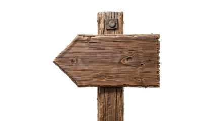 Rustic wooden arrow sign isolated on black background for direction and wayfinding design element on transparent background