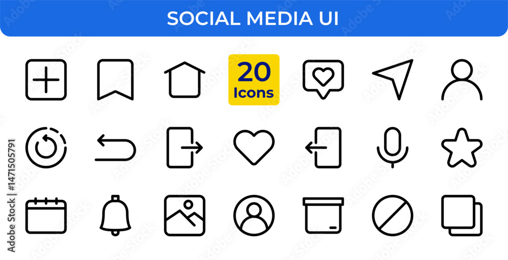 Poster social media ui app and web interface line icons set technology digital outline vector editable stro