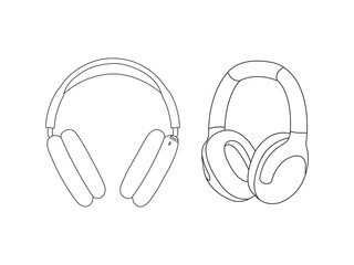 Headphones earphones icon set. Vector illustration symbol element for web design. Outline illustration of headphone vector icon for web. vector icon for web design isolated on white background. 
