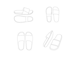 Flip Flops Outline Icon Illustration.Suitable for Sandals, Footwear, Slipper Icon.Vector isolated a pair of flip-flops colorless black and white simple contour line drawing.vector on white background.