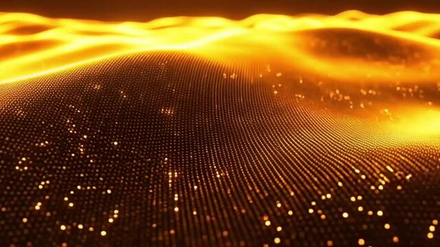 The golden particles with a sense of technology surge in waves