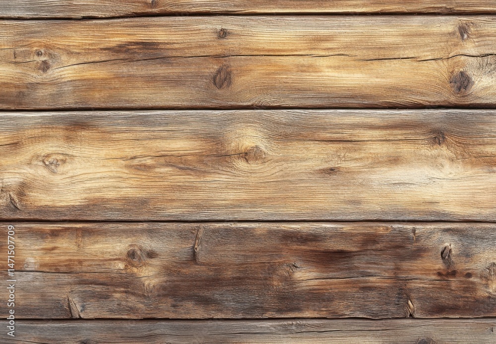 Poster rustic weathered brown wooden planks texture: a detailed closeup of aged timber showing natural grai