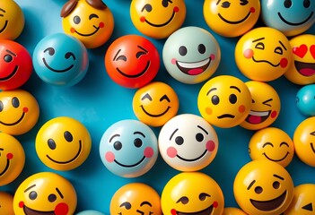 A diverse collection of smiley face emojis expressing happiness, sadness, confusion, surprise, laughter, and anger, communication, set