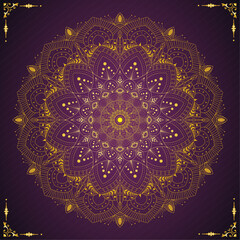 Glowing Ornamental Floral Mandala Vector Design for Wall Art, Greeting Card, Home Decor, Poster, Fabric Print, Digital Background, Invitation, Ornament, Logo, Coloring Book with Golden-Magenta Color 