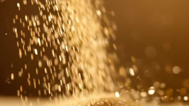 Golden particles are flying and sprinkling