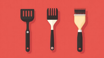 Fototapeta premium Kitchen Utensils Spatula with Fork, and Brush.