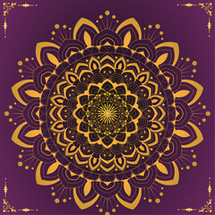 Intricate Floral Mandala Pattern – Vector Illustration for Tattoo Design, Wall Hanging, Decorative Art, Digital Print, Textile, Invitation, T-shirt, Packaging, Greeting Card with Golden-Magenta Color