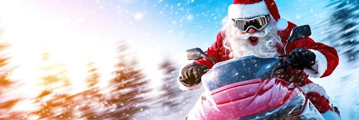 dynamic action santa claus riding snowmobile